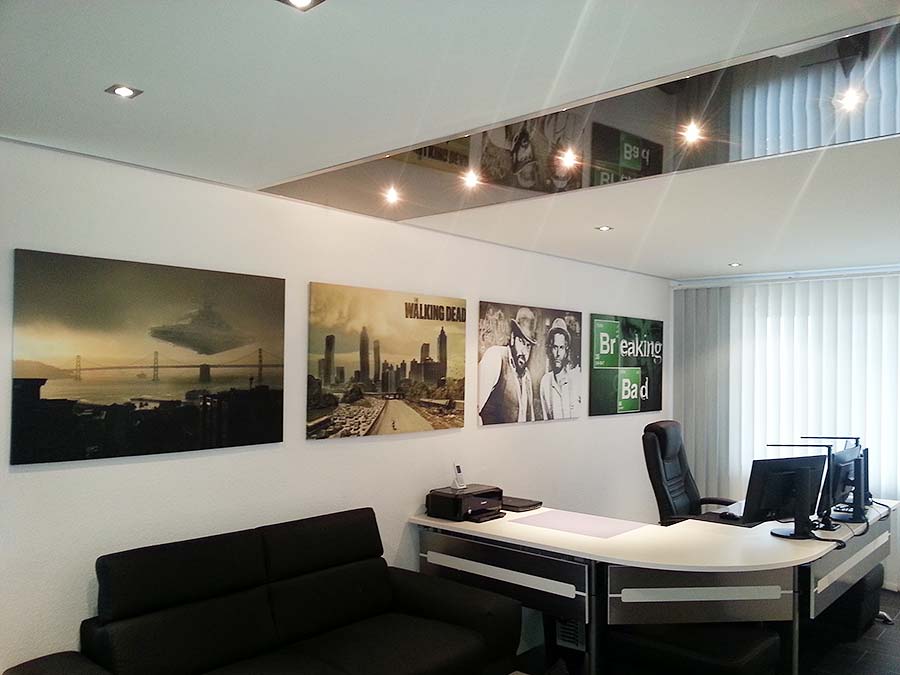 Büro und Arbeitszimmer mit PLAMECO Spanndecke renoviert - Ruhrgebiet Oberhausen Essen Gelsenkirchen
